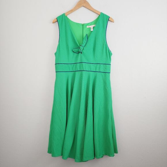 Hutch by Anthropologie Bowtie Fit and Flare Kelly Green Sleeveless Dress - Picture 2 of 10